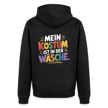 Mein Kostüm ist in der Wäsche Karneval Fasching - Unisex Premium Bio Zip Hoodie - Schwarz - Hinten - Nico (187cm)