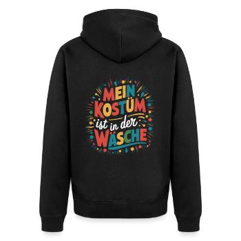 Mein Kostüm ist in der Wäsche Karneval Fasching - Unisex Premium Bio Zip Hoodie - Schwarz - Hinten - Nico (187cm)