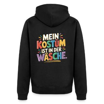 Mein Kostüm ist in der Wäsche Karneval Fasching - Unisex Premium Bio Zip Hoodie - Schwarz - Hinten - Nico (187cm)