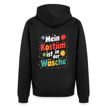 Mein Kostüm ist in der Wäsche Karneval Fasching - Unisex Premium Bio Zip Hoodie - Schwarz - Hinten - Nico (187cm)