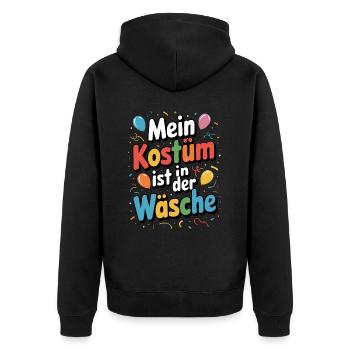 Mein Kostüm ist in der Wäsche Karneval Fasching - Unisex Premium Bio Zip Hoodie - Schwarz - Hinten - Nico (187cm)