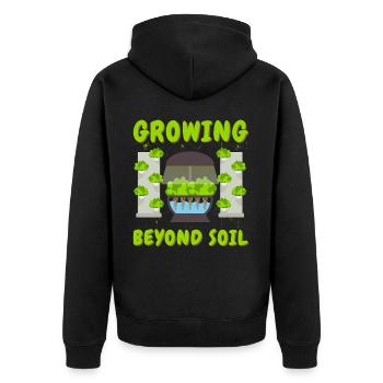 Growing Beyond Soil - Unisex Premium Organic Zip Hoodie - black - Back - Nico (187cm)