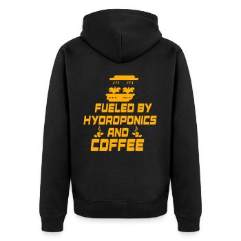 Fueled by Hydroponics and Coffee - Unisex Premium Organic Zip Hoodie - black - Back - Nico (187cm)