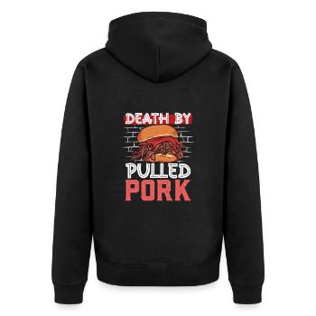 Death by Pulled Pork Sandwich - Unisex Premium Bio Zip Hoodie - Schwarz - Hinten - Nico (187cm)
