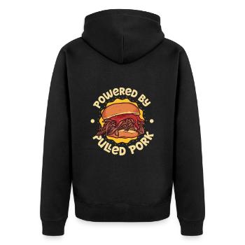 Powered by Pulled Pork Sandwich - Unisex Premium Bio Zip Hoodie - Schwarz - Hinten - Nico (187cm)