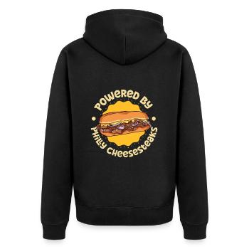 Powered by Philly Cheesesteak - Unisex Premium Bio Zip Hoodie - Schwarz - Hinten - Nico (187cm)