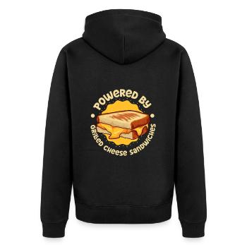 Powered by Grilled Cheese Sandwich - Unisex Premium Organic Zip Hoodie - black - Back - Nico (187cm)