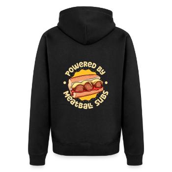 Powered by Meatball Sub - Unisex Premium Bio Zip Hoodie - Schwarz - Hinten - Nico (187cm)