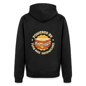 Powered by Tuna Melt Sandwich - Unisex Premium Bio Zip Hoodie - Schwarz - Hinten - Nico (187cm)