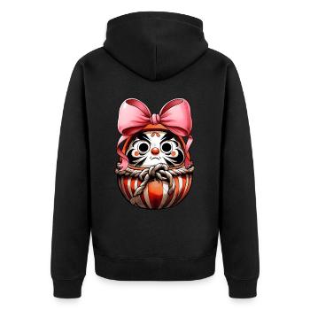 Coquette Bogen Daruma Puppe Japan Rosa Schleife - Unisex Premium Bio Zip Hoodie - Schwarz - Hinten - Nico (187cm)