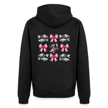 Coquette Bogen Koi Fisch Karpfen Nishikigoi Japan - Unisex Premium Bio Zip Hoodie - Schwarz - Hinten - Nico (187cm)