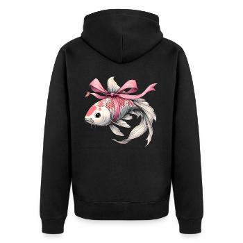 Coquette Bogen Koi Fisch Karpfen Nishikigoi Japan - Unisex Premium Bio Zip Hoodie - Schwarz - Hinten - Nico (187cm)