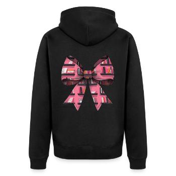 Coquette Bow Bibliothekar Bibliothek Bücher Muster - Unisex Premium Bio Zip Hoodie - Schwarz - Hinten - Nico (187cm)