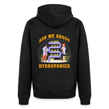 Ask me about Hydroponics - Unisex Premium Organic Zip Hoodie - black - Back - Nico (187cm)