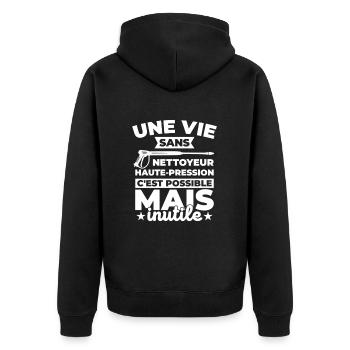 Hochdruckreiniger Sans Nettoyeur Haute-Pression - Unisex Premium Bio Zip Hoodie - Schwarz - Hinten - Nico (187cm)