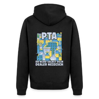 PTA Dealer Neidisch - Unisex Premium Bio Zip Hoodie - Schwarz - Hinten - Nico (187cm)