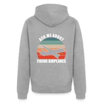 Réparation mécanique d’avion - Veste à capuche bio Premium Unisexe - gris chiné - Dos - Nico (187cm)
