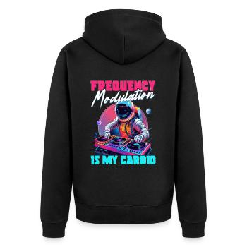 Synthesizer Frequency Modulation Is My Cardio - Unisex Premium Organic Zip Hoodie - black - Back - Nico (187cm)