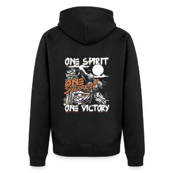 Kendo One Spirit One Sword One Victory - Unisex Premium Bio Zip Hoodie - Schwarz - Hinten - Nico (187cm)