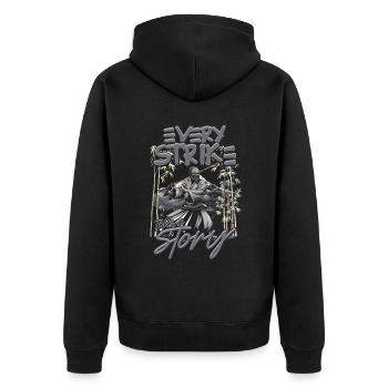 Kendo Every Strike Tells A Story - Unisex Premium Bio Zip Hoodie - Schwarz - Hinten - Nico (187cm)