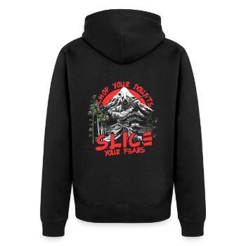 Kendo Chop Your Doubts Slice Your Fears - Unisex Premium Bio Zip Hoodie - Schwarz - Hinten - Nico (187cm)
