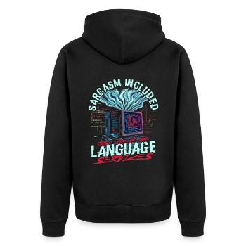 Computational Linguist - Unisex Premium Organic Zip Hoodie - black - Back - Nico (187cm)