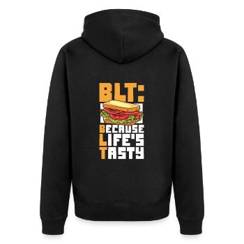 La vie est délicieuse - Sandwich BLT - Veste à capuche bio Premium Unisexe - noir - Dos - Nico (187cm)