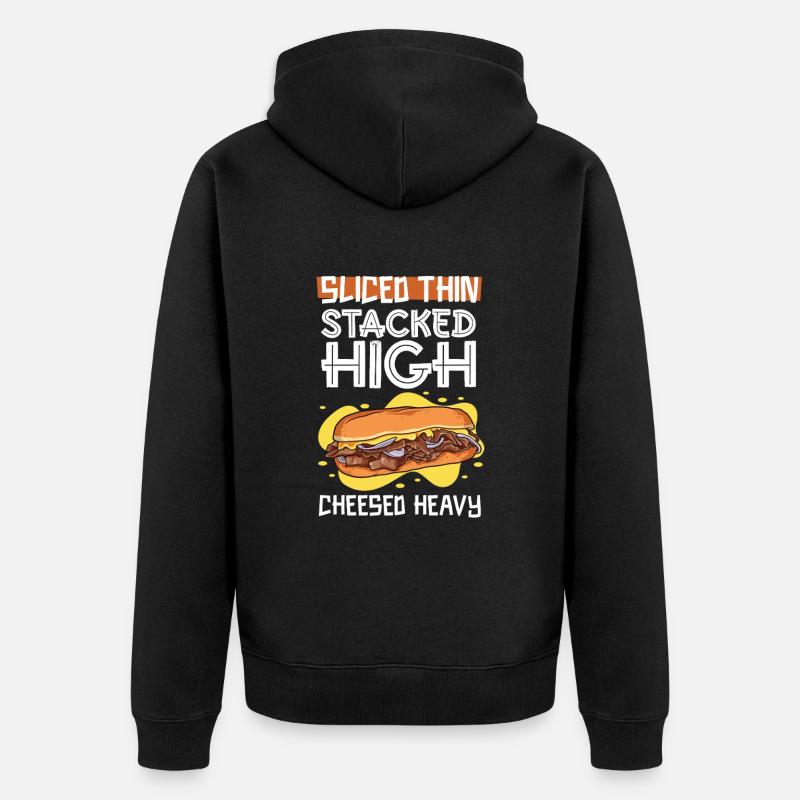 Thinly Sliced - Philly Cheesesteak - Unisex Premium Organic Zip Hoodie - black