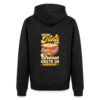 Käse und Thunfisch - Tuna Melt Sandwich - Unisex Premium Bio Zip Hoodie - Schwarz - Hinten - Nico (187cm)