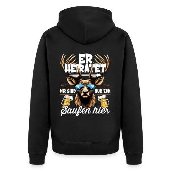 Junggesellenabschied Männer T-Shirt JGA Poltern - Unisex Premium Bio Zip Hoodie - Schwarz - Hinten - Nico (187cm)