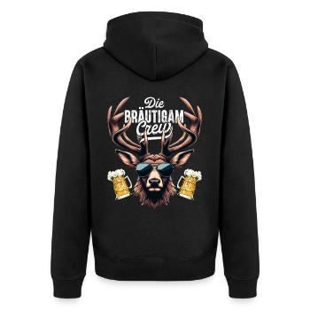 Junggesellenabschied Männer T-Shirt JGA Poltern - Unisex Premium Bio Zip Hoodie - Schwarz - Hinten - Nico (187cm)