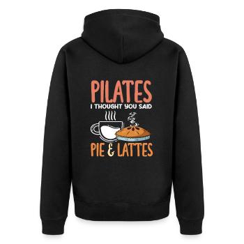 Pilates I thought you said pie & lattes - Unisex Premium Organic Zip Hoodie - black - Back - Nico (187cm)
