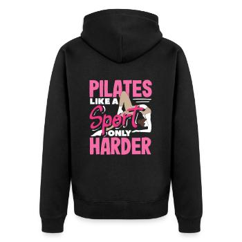 Pilates Like a Sport Only Harder - Unisex Premium Organic Zip Hoodie - black - Back - Nico (187cm)