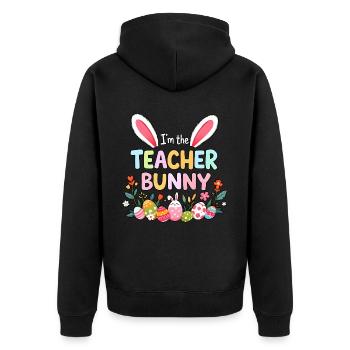 Je suis le lapin de l’enseignant - Veste à capuche bio Premium Unisexe - noir - Dos - Nico (187cm)