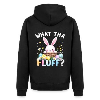 What tha Fluff? - Unisex Premium Organic Zip Hoodie - black - Back - Nico (187cm)