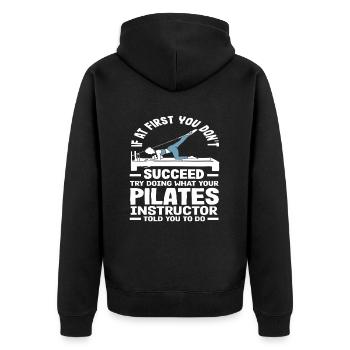 Pilates Erfolg Mit Instruktor Anleitung - Unisex Premium Bio Zip Hoodie - Schwarz - Hinten - Nico (187cm)