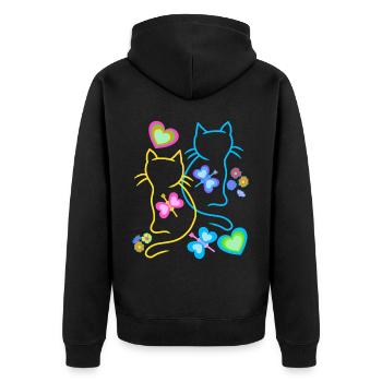 Cat Cats Spring Kitten Kids Retro 80s - Unisex Premium Organic Zip Hoodie - black - Back - Nico (187cm)