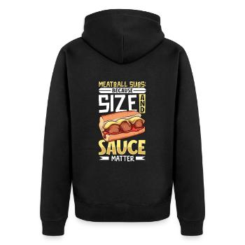 Sauce und Größe - Meatball Sub - Unisex Premium Bio Zip Hoodie - Schwarz - Hinten - Nico (187cm)