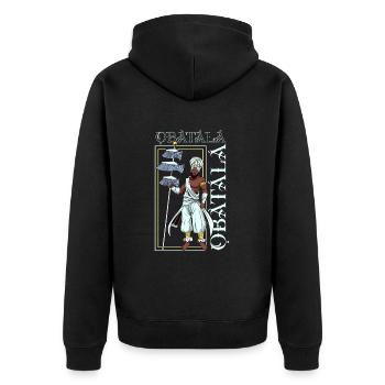 Yoruba Gott - Obatala - Unisex Premium Bio Zip Hoodie - Schwarz - Hinten - Nico (187cm)