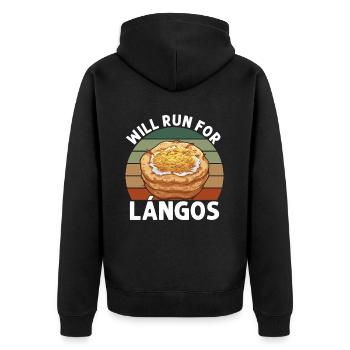 Run For Langos - Unisex Premium Organic Zip Hoodie - black - Back - Nico (187cm)