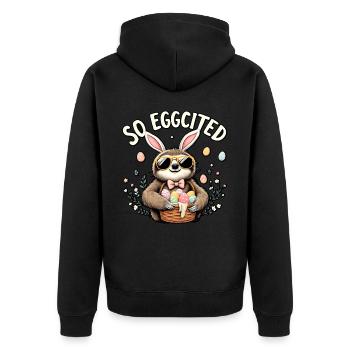 So Eggcited - Unisex Premium Organic Zip Hoodie - black - Back - Nico (187cm)