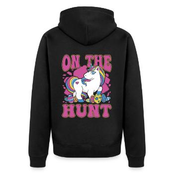 On the Hunt Unicorn Easter - Unisex Premium Organic Zip Hoodie - black - Back - Nico (187cm)