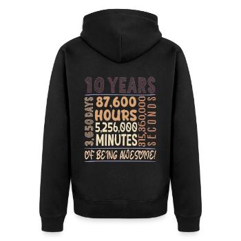 10 Jahre alt! Geburtstagsgeschenk 10. Geburtstag - Unisex Premium Bio Zip Hoodie - Schwarz - Hinten - Nico (187cm)