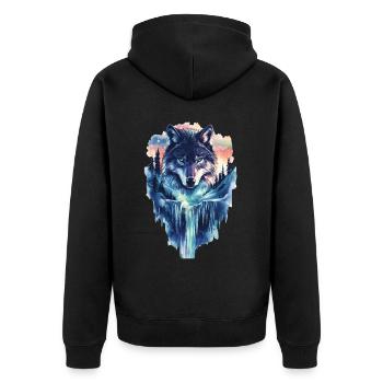 Wolf - Unisex Premium Bio Zip Hoodie - Schwarz - Hinten - Nico (187cm)