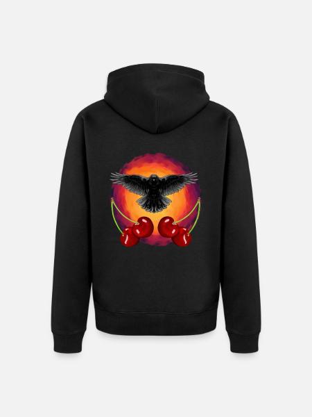 Rockabilly Krähe Krähen Kirsche Kirschen Obst - Premium økologisk unisex-hættejakke - sort