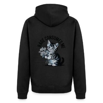 Rage Consumes Me Cat - Unisex Premium Bio Zip Hoodie - Schwarz - Hinten - Nico (187cm)