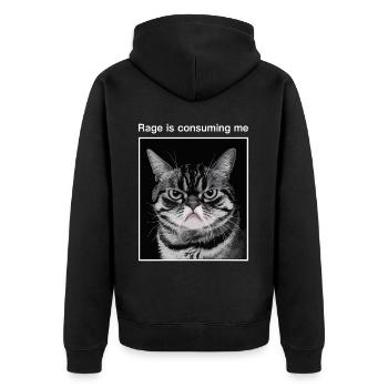 Rage Consumes Me Cat - Unisex Premium Bio Zip Hoodie - Schwarz - Hinten - Nico (187cm)