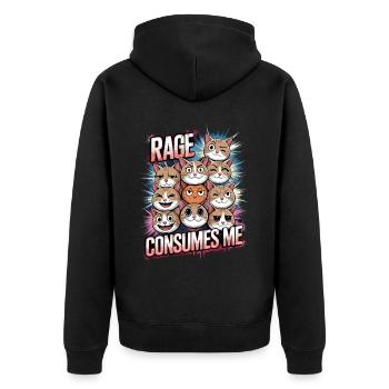 Rage Consumes Me Cat - Unisex Premium Bio Zip Hoodie - Schwarz - Hinten - Nico (187cm)