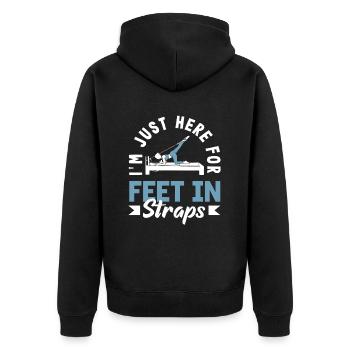 Pilates: Just Here For Feet In Straps - Unisex Premium Bio Zip Hoodie - Schwarz - Hinten - Nico (187cm)