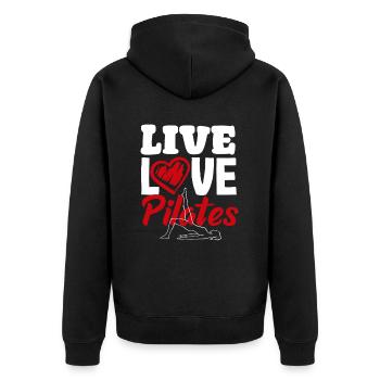 Pilates Live Love Pilates Passion - Unisex Premium Organic Zip Hoodie - black - Back - Nico (187cm)